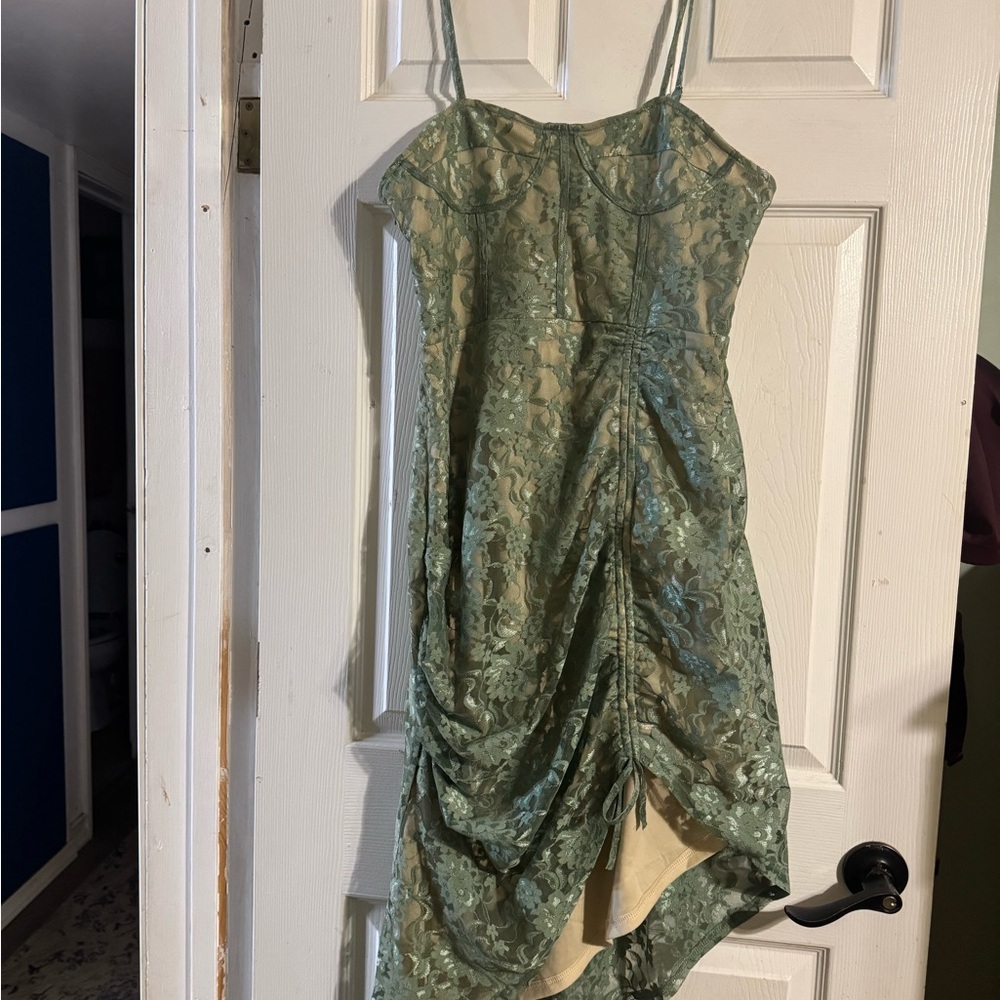 Cider Green Lace High Low Dress